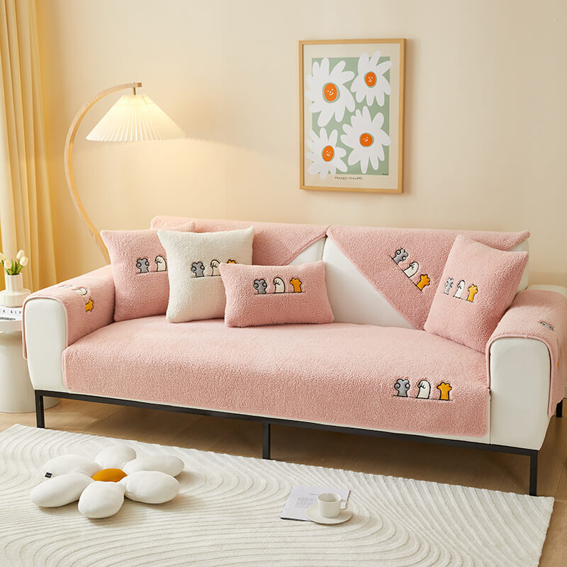 Lovely Cat's Paw Sherpa Fleece Anti-Slip Sofa Dekke | Skanto
