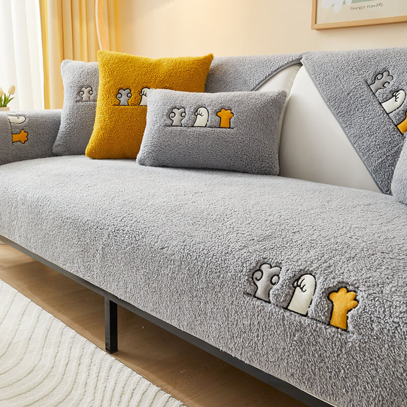 Lovely Cat's Paw Sherpa Fleece Anti-Slip Sofa Dekke | Skanto