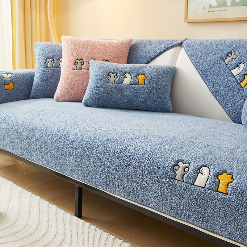 Lovely Cat's Paw Sherpa Fleece Anti-Slip Sofa Dekke | Skanto