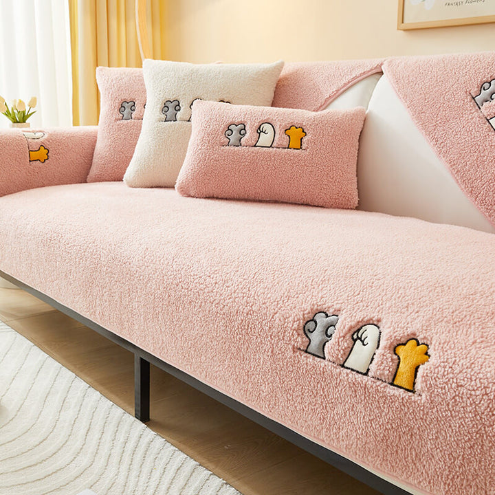 Lovely Cat's Paw Sherpa Fleece Anti-Slip Sofa Dekke | Skanto