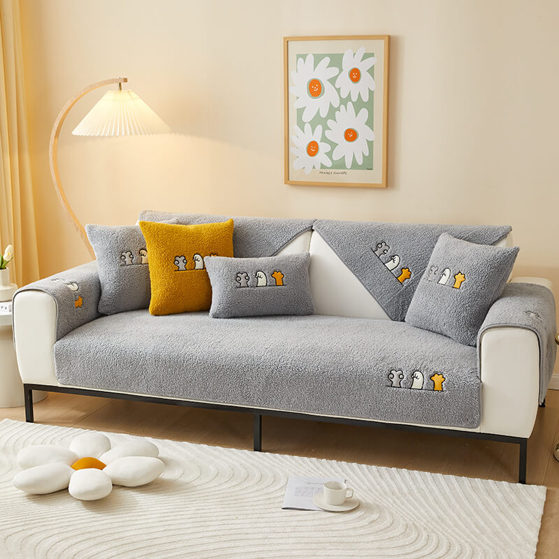 Lovely Cat's Paw Sherpa Fleece Anti-Slip Sofa Dekke | Skanto