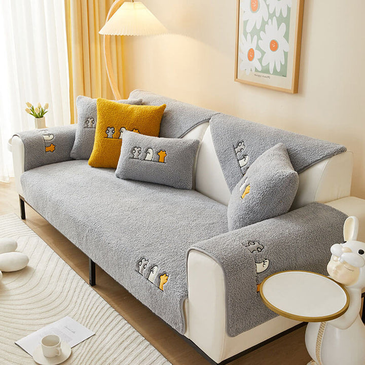 Lovely Cat's Paw Sherpa Fleece Anti-Slip Sofa Dekke | Skanto