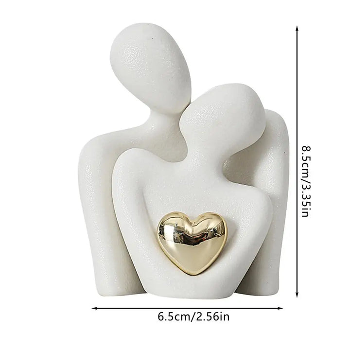 Skanto | Lovers Skulptur Minimalistisk Nordisk Abstrakt Keramisk Figur Kunst Med Gyldent Hjerte Akcent