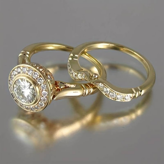 Celestia Ring Sett – Luksus Gull Zirkonia Tilbehør
