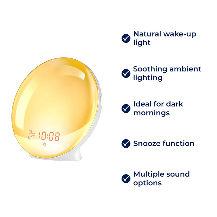 LumiRise | Soloppgang Vekkerklokke – Naturlig Vekke Lys – Ambient Belysning – Ideell for Mørke Morgener Skanto