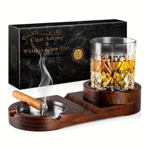 CigarOakAschenbecher mit Whiskyhalter – Luksuriøs Holztablett für Zigarrenliebhaber