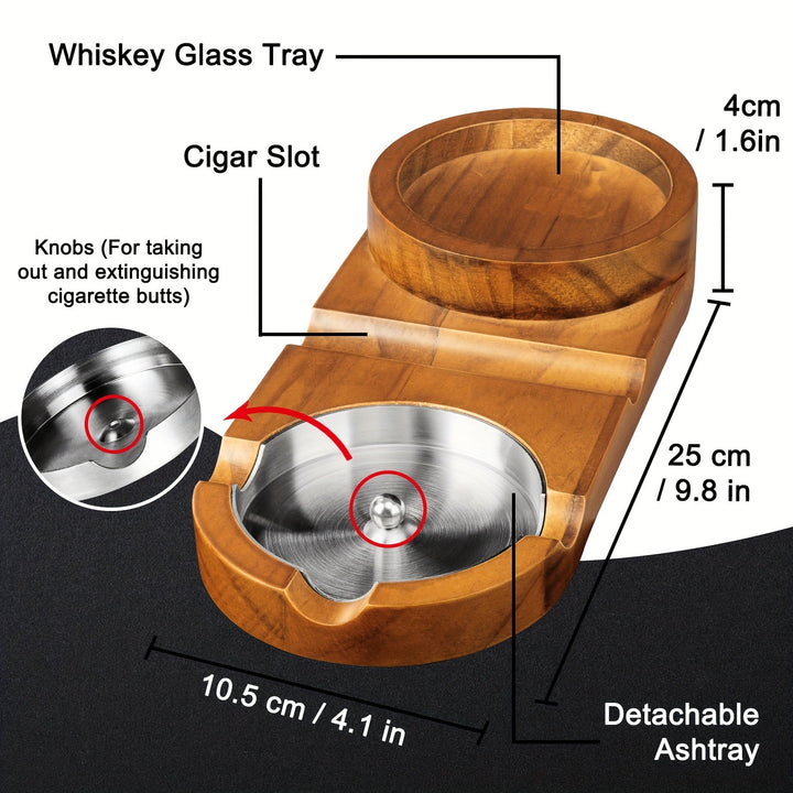 CigarOakAschenbecher mit Whiskyhalter – Luksuriøs Holztablett für Zigarrenliebhaber