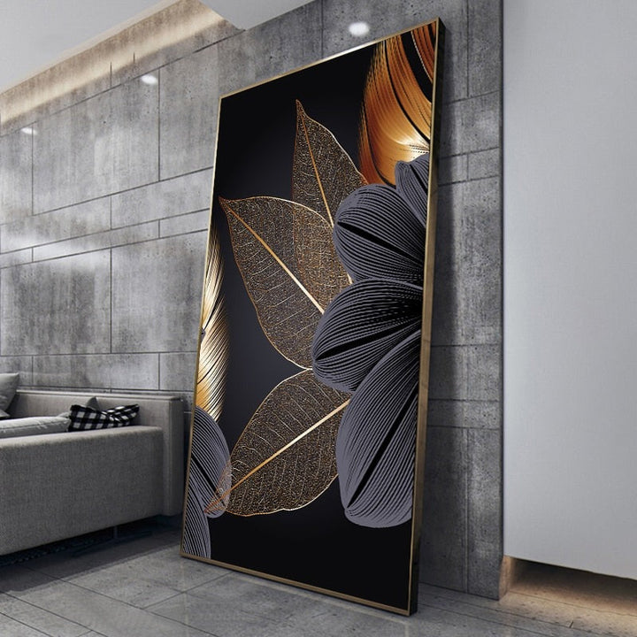 Luxus Svart Gylden Blad Veggkunst Fin Kunst Lerret Trykk Moderne Abstrakt Tropisk Botanisk Høyverdig Bilde For Stue Loft Leilighet Hjem Kontor Dekor | Skanto