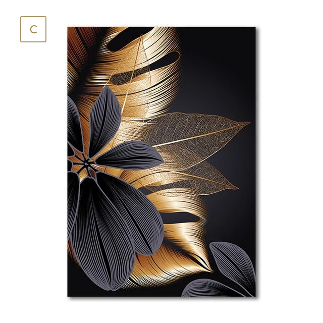 Luxus Svart Gylden Blad Veggkunst Fin Kunst Lerret Trykk Moderne Abstrakt Tropisk Botanisk Høyverdig Bilde For Stue Loft Leilighet Hjem Kontor Dekor | Skanto