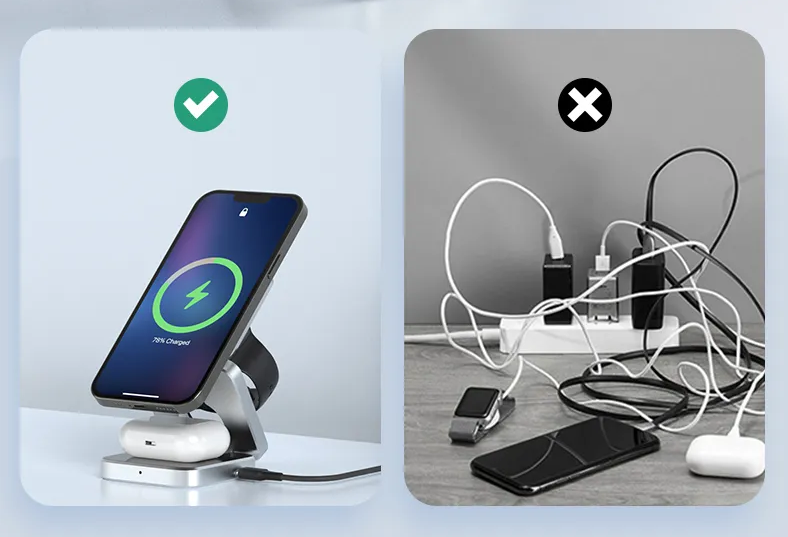 PowerFlex 3-i-1 Lader - Magnetisk & Sammenleggbar Lader Skanto