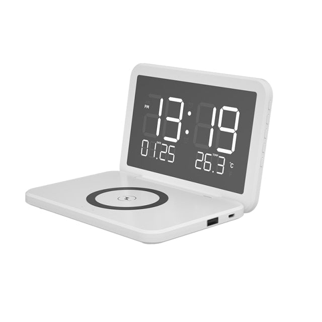 Skanto | 15W Rask Trådløs Lading Digital Vekkerklokke med Temperaturlys