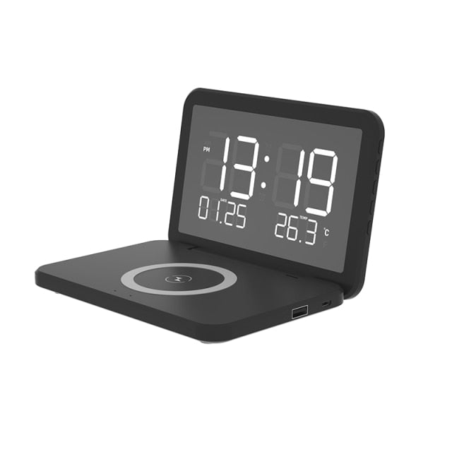 Skanto | 15W Rask Trådløs Lading Digital Vekkerklokke med Temperaturlys