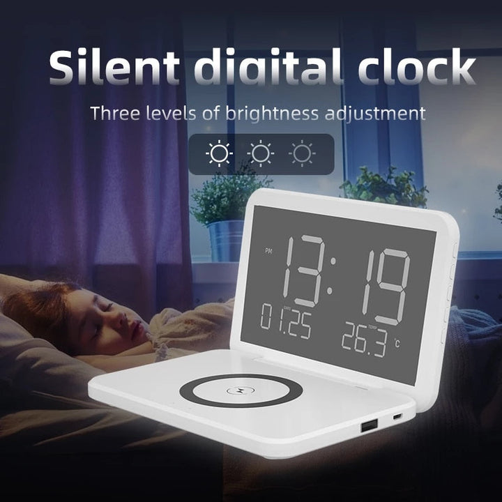 Skanto | 15W Rask Trådløs Lading Digital Vekkerklokke med Temperaturlys