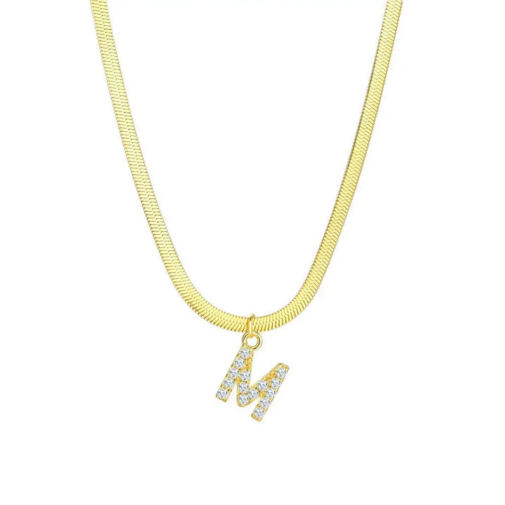 Skanto | Delikat Diamant Bokstav Initial Herringbone Halskjede