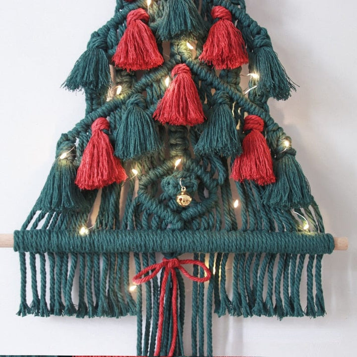 Macrame Rød og Grønn Juletre Veggdekor Skanto