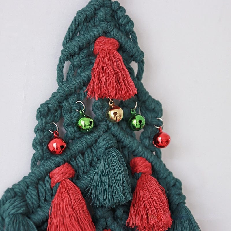 Macrame Rød og Grønn Juletre Veggdekor Skanto