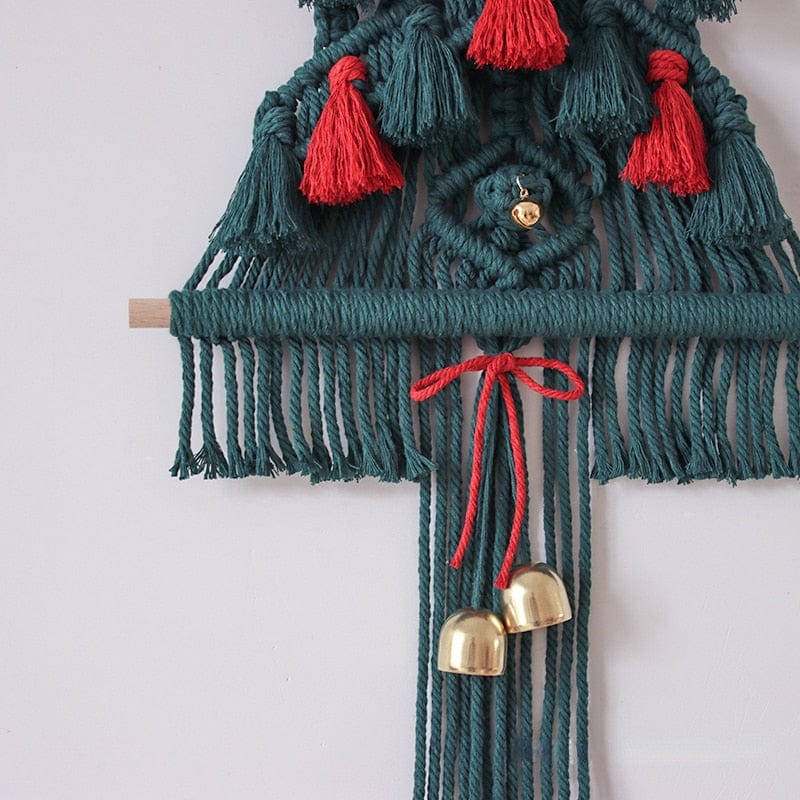Macrame Rød og Grønn Juletre Veggdekor Skanto