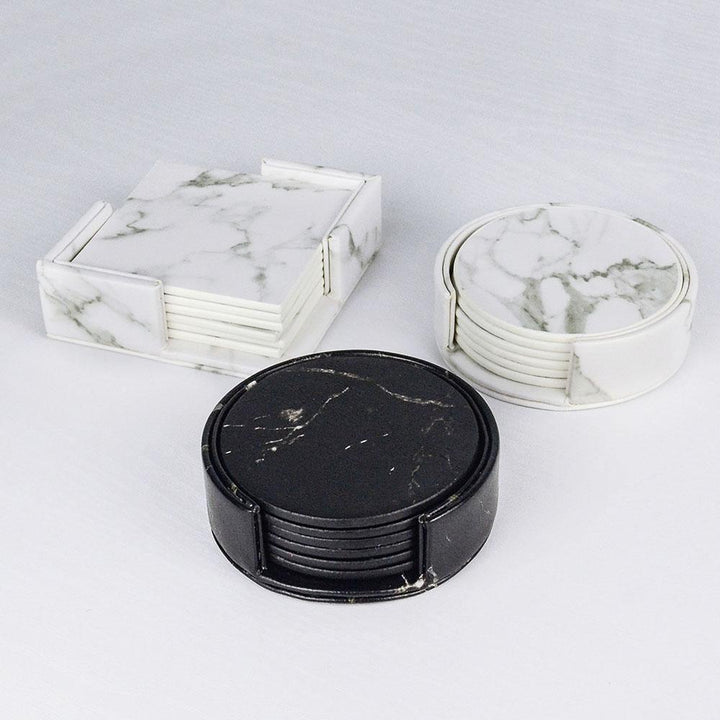 GarduruVegan Læder Coaster Set | Marmorutseende | Elegant Beskyttelse for Overflater