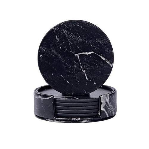 GarduruVegan Læder Coaster Set | Marmorutseende | Elegant Beskyttelse for Overflater