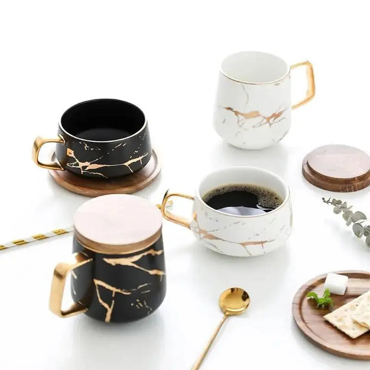 Skanto | Marmor Mønster Kaffe Kopp med Gull Dekorasjon