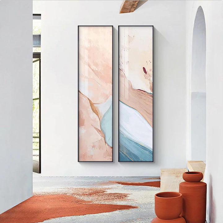 Marble Print Abstract Vertical Format Wall Art Blue Pastel Pink Pictures for Modern Living Room Bedroom Hallway Wall Decor | Skanto