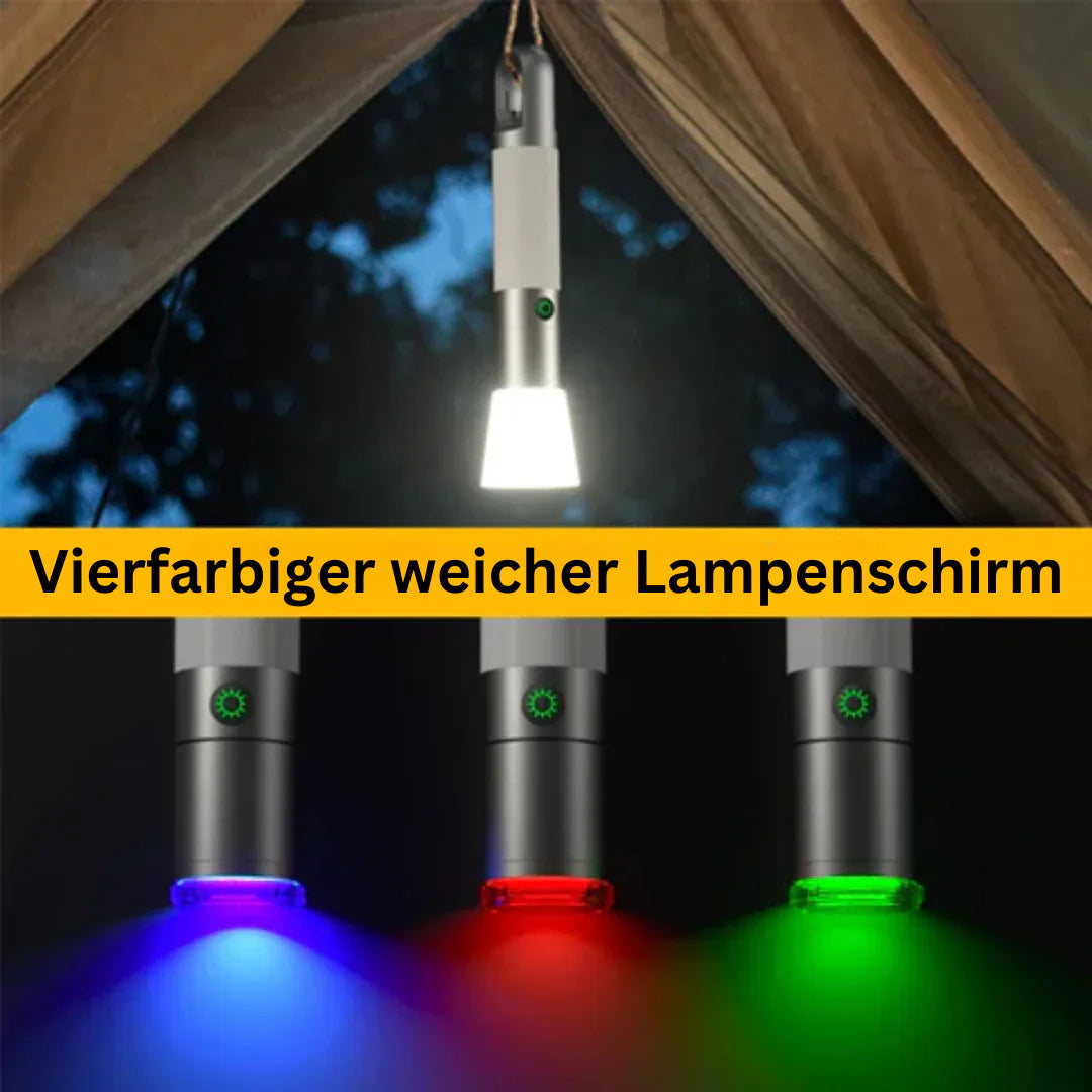 Skanto | LED lommelykt med flerfargede filtre – Oppladbar USB-C lampe med camping- og nødlys funksjon
