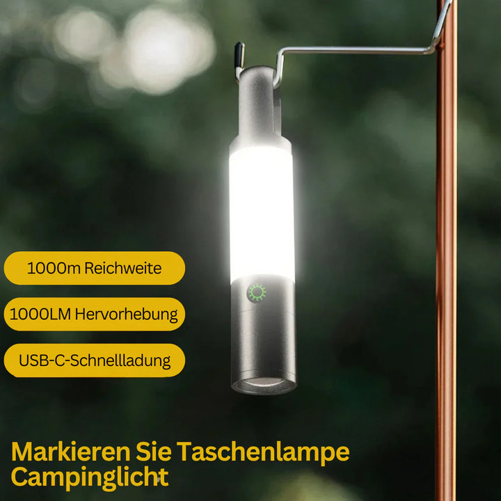 Skanto | LED lommelykt med flerfargede filtre – Oppladbar USB-C lampe med camping- og nødlys funksjon