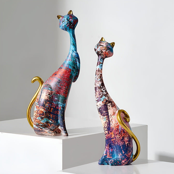 Sweet Lovers - Håndmalt Kattepar Skulptur for Evig Kjærlighet | Skanto