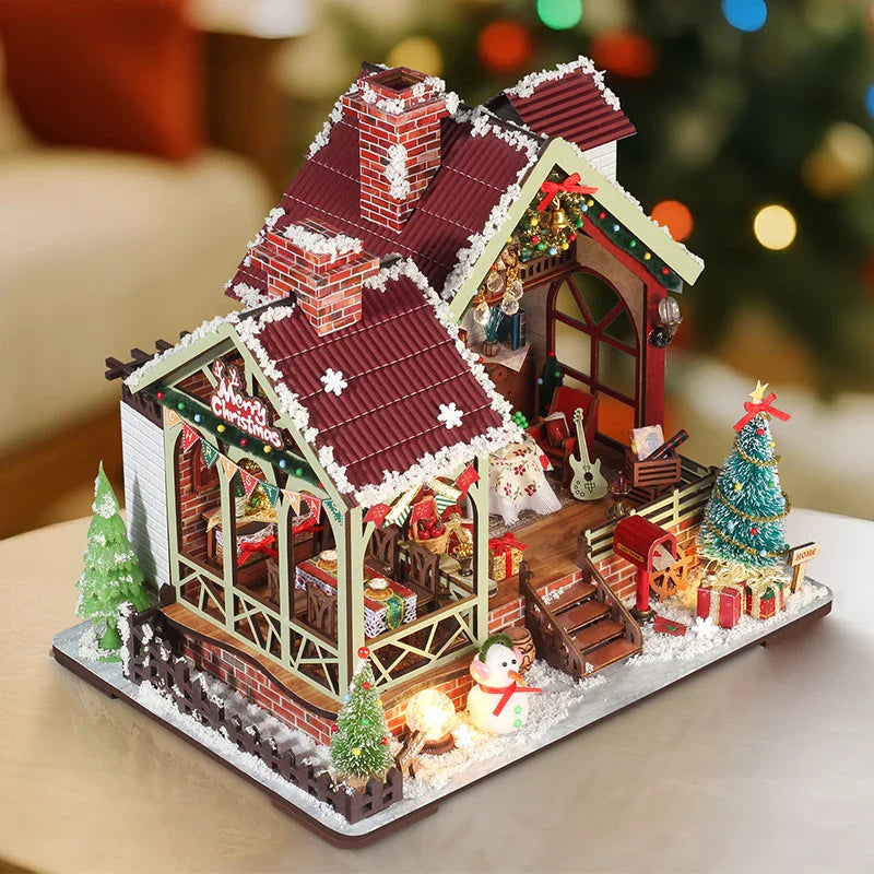 Skanto | Miniatyr Tre Dukkehus – Kreativ Byggesett med LED-Belysning & Møbler