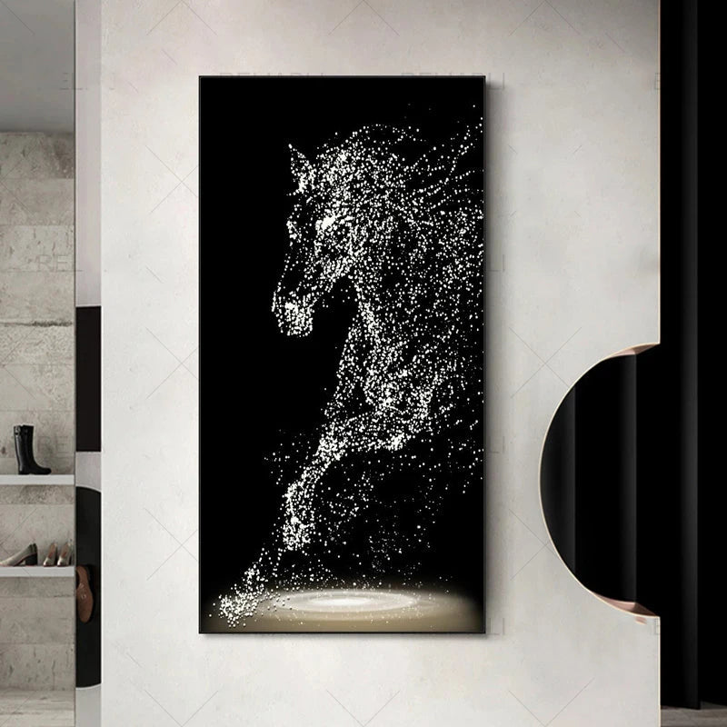 Minimalist Abstract Light Splash Horse Wall Art Fine Art Canvas Prints Equestrian Pictures for Modern Living Room Entryway Foyer Art Decor | Skanto