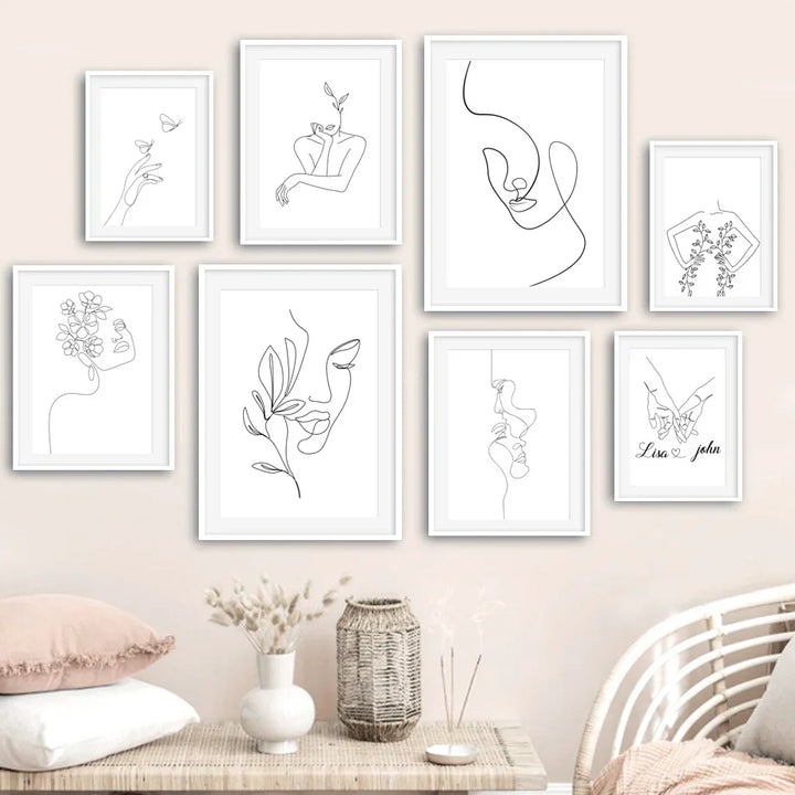 Minimalistisk abstrakt svart-hvitt skjønnhet figur kunst linjekunst kunstverk lerretsutskrifter bilder for stue soverom salong kunst dekor | Skanto