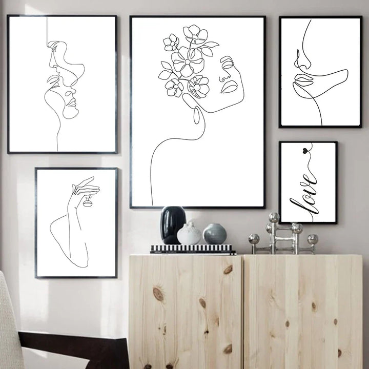 Minimalist Abstract Black White Beauty Figure Art Line Art Fine Art Canvas Prints Pictures For Living Room Bedroom Salon Art Decor | Skanto