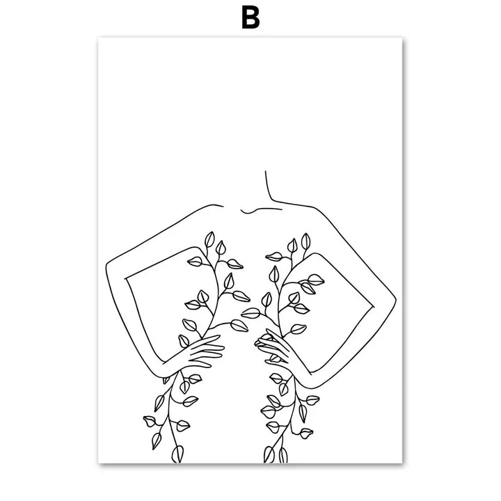Minimalistisk abstrakt svart-hvitt skjønnhet figur kunst linjekunst kunstverk lerretsutskrifter bilder for stue soverom salong kunst dekor | Skanto