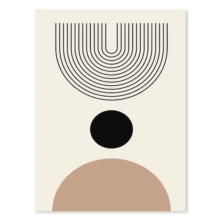 Minimalistisk abstrakt geometrisk månefaser linjekunst veggkunst fine art lerrettrykk bilder for moderne leilighet stue nordisk interiør | Skanto