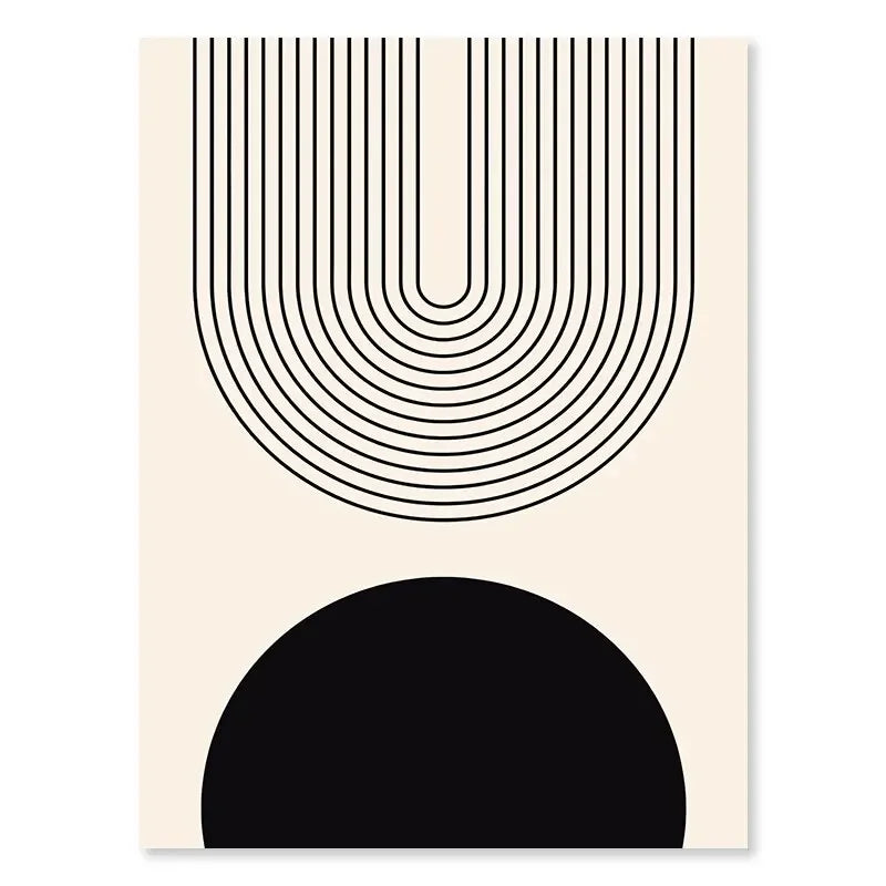 Minimalistisk abstrakt geometrisk månefaser linjekunst veggkunst fine art lerrettrykk bilder for moderne leilighet stue nordisk interiør | Skanto