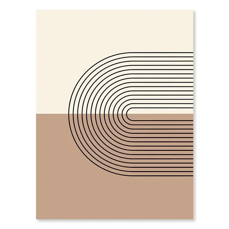 Minimalistisk abstrakt geometrisk månefaser linjekunst veggkunst fine art lerrettrykk bilder for moderne leilighet stue nordisk interiør | Skanto