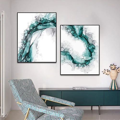 Minimalistisk abstrakt grønn is-marmormønster veggkunst fine kunst lerret utskrifter plakat bilder for moderne stue hjemmekontor kunst dekor | Skanto