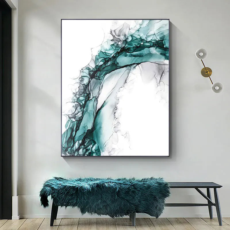 Minimalistisk abstrakt grønn is-marmormønster veggkunst fine kunst lerret utskrifter plakat bilder for moderne stue hjemmekontor kunst dekor | Skanto