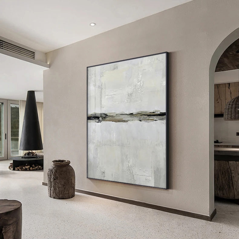 Minimalistisk beige-grå fargeblokk abstrakt veggkunst Fine Art lerretstrykk bilder for moderne leiligheter stue soverom moderne interiør | Skanto
