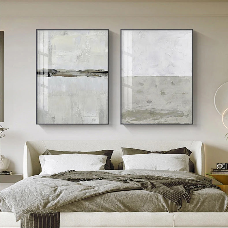 Minimalistisk beige-grå fargeblokk abstrakt veggkunst Fine Art lerretstrykk bilder for moderne leiligheter stue soverom moderne interiør | Skanto