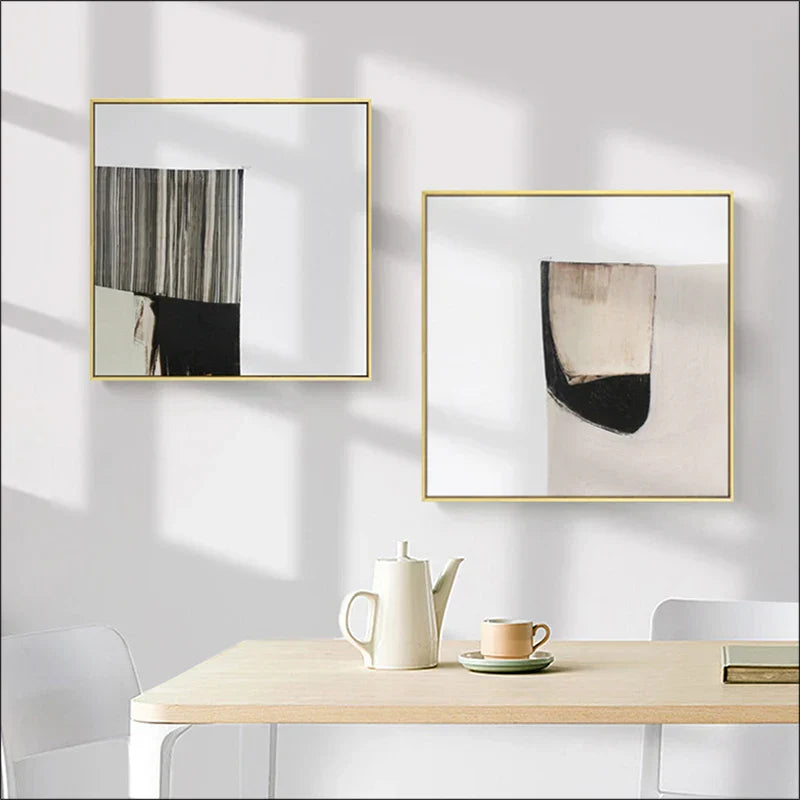 Minimalistiske fargeblokker Abstrakt veggkunst Fin kunst lerretsutskrifter Kvadratisk format Bilder for stuen Moderne skandinavisk interiør | Skanto