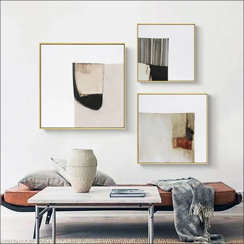Minimalistiske fargeblokker Abstrakt veggkunst Fin kunst lerretsutskrifter Kvadratisk format Bilder for stuen Moderne skandinavisk interiør | Skanto