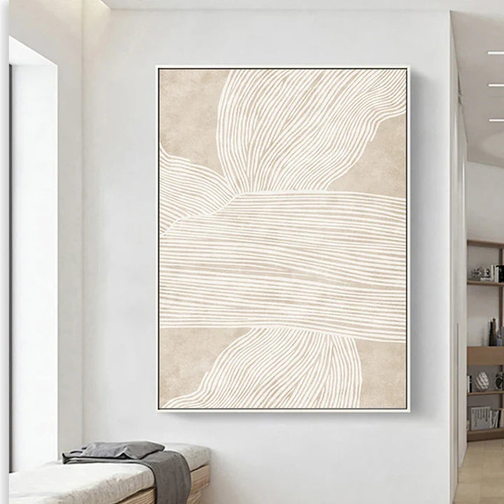Minimalistiske fine linjer veggkunst Fine kunst lerret trykk Nøytrale farger Beige Hvit Abstrakte nordiske bilder for stue soverom kunst dekor | Skanto