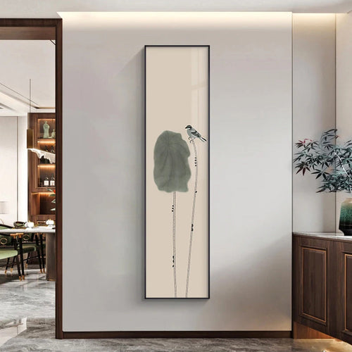 Minimalist Floral Bird & Butterfly Wall Art Fine Art Canvas Prints Tall Vertical Pictures for Foyer Lobby Reception Room Art Decor | Skanto