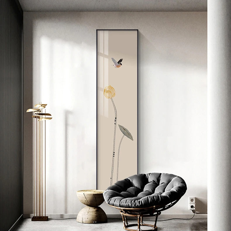 Minimalist Floral Bird & Butterfly Wall Art Fine Art Canvas Prints Tall Vertical Pictures for Foyer Lobby Reception Room Art Decor | Skanto