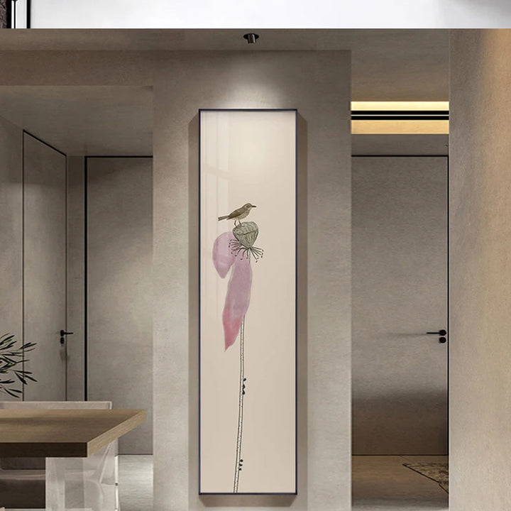 Minimalist Floral Bird & Butterfly Wall Art Fine Art Canvas Prints Tall Vertical Pictures for Foyer Lobby Reception Room Art Decor | Skanto