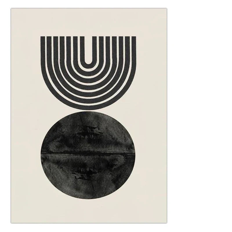 Minimalistisk geometrisk sol-måne veggkunst fine kunst lerretstrykk moderne abstrakte plakater for stue spisestue kunstdekorasjon | Skanto