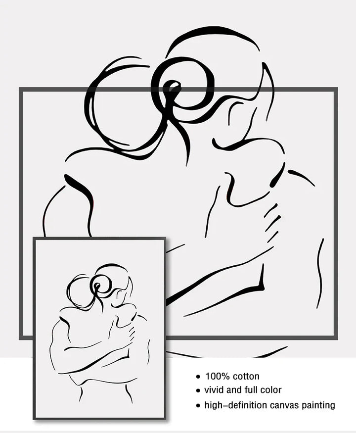 Minimalistiske linjekunst elskere svart hvit veggkunst fine art lerretstrykk plakater bilder for soverom stue romantiske par kunst for moderne interiør | Skanto