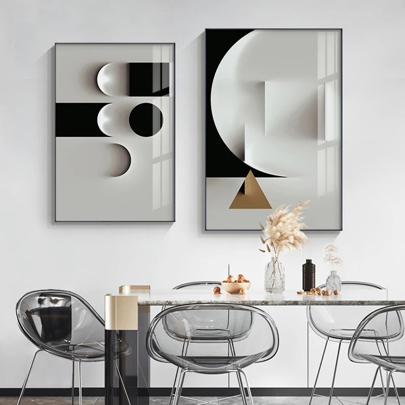 Minimalistisk moderne estetikk abstrakt geometrisk veggkunst Fine Art lerrettrykk bilder for moderne leilighet-stuer hjemmekontor dekor | Skanto