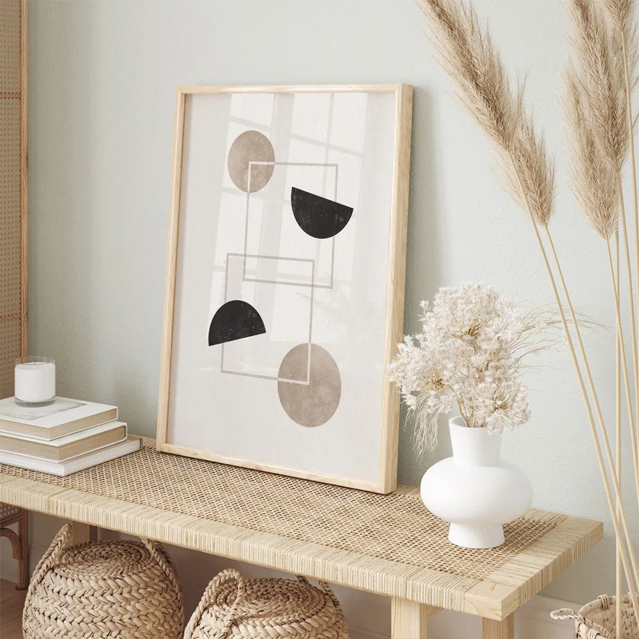 Minimalistisk Nordisk Geometrisk Abstrakt Stilleben Veggkunst Kunsttrykk på lerret Nøytrale fargebilder for Moderne Stue Soverom Kunst Dekor | Skanto